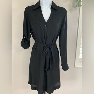 Express Black Button-Up Long Sleeve Dress